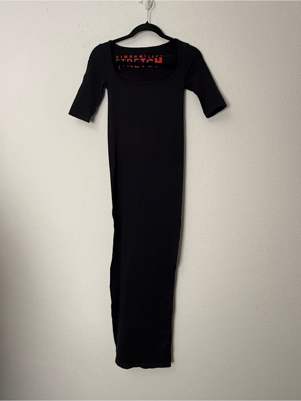 Simon Miller Stretch Black Square Neck Midi Maxi Dress Bodycon Minimalist